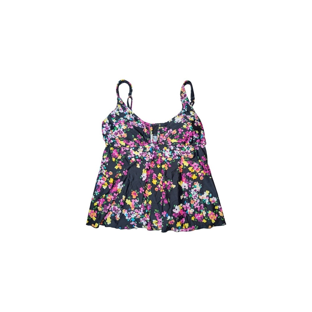 ⭐D2 Lands End Women's Black Floral Tankini Swimsuit‎ Size 12